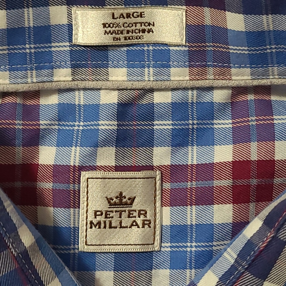 Peter Millar Button Down Shirt Mens Large Multi Color Plaid Long Sleeve Cotton - Picture 4 of 7